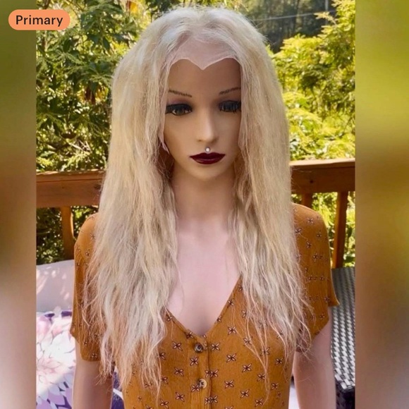 Daily WIG! 100% BRAZILIAN Human hair beach wave blonde Lace Front Free Parting